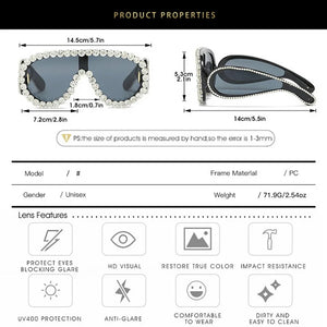 Luxury Oversized Mirror Coating Women Goggle Sunglasses Uv400 Large Frame Rhinestone Sunglasses Personality Hip Hop Sunglasses