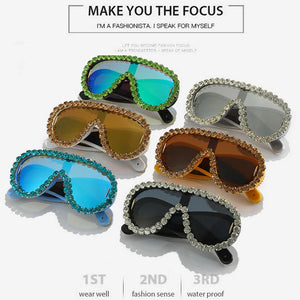 Luxury Oversized Mirror Coating Women Goggle Sunglasses Uv400 Large Frame Rhinestone Sunglasses Personality Hip Hop Sunglasses