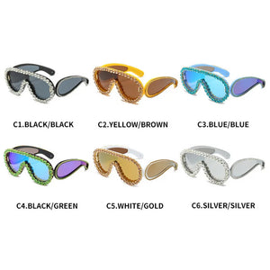 Luxury Oversized Mirror Coating Women Goggle Sunglasses Uv400 Large Frame Rhinestone Sunglasses Personality Hip Hop Sunglasses