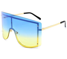 Load image into Gallery viewer, Oversized Women Blue Yellow Gradient Huge Sunglasses Curved Fashion Rimless Metal Shades Personality Massive Female Eyewear Prop
