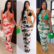 Load image into Gallery viewer, 3 Piece Set Beach Swimsuit Sheer Mesh Print Bikini Set Cover Up Dress Summer Swimwear Women Clothing
