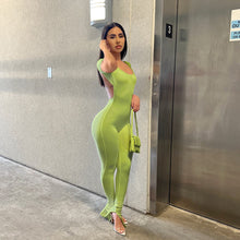 Load image into Gallery viewer, Women Summer Fashion Jumpsuits Solid Color Short Sleeve Long Flare Pants Rompers Backless Clothes
