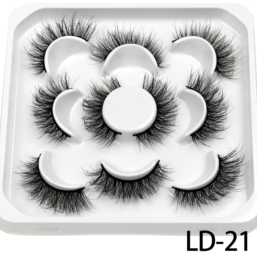 5 Pairs 25mm 3D Mink Lashes Bulk Volume Fluffy Natural False Eyelashes Thick Dramatic Mink Eyelashes