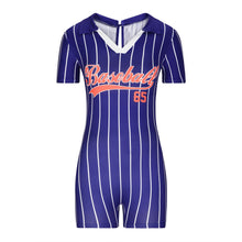 Load image into Gallery viewer, Rompers Womens Jumpsuit Summer Sports Wear Outfit Sexy V Neck Baseball Letter Print One Piece Tight Shorts Jumpsuit
