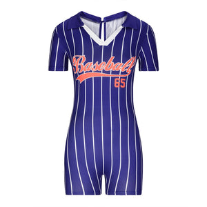 Rompers Womens Jumpsuit Summer Sports Wear Outfit Sexy V Neck Baseball Letter Print One Piece Tight Shorts Jumpsuit