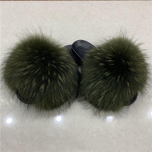 Fur Slippers For Women Fluffy Fuzzy Flat Slides Fashion Sandals Flip Flops