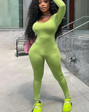 Load image into Gallery viewer, Green Long Sleeve Backless Stacked Jumpsuit Slit Bodycon Sexy Streetwear Casual Rompers Club Outfits
