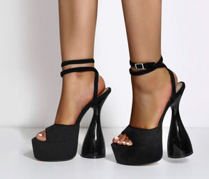 Women Peep Toe Black Platform Ankle Strap High Heel Shoes Party Dress Sexy Platform Sandals