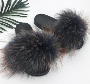 Fur Slippers For Women Fluffy Fuzzy Flat Slides Fashion Sandals Flip Flops