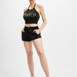 Juicy Couture Velvet Crop Top and Shorts Set Summer Sweatsuit Juicy Sleeveless Tank Top and Drawstring Shorts Women Casual Two Piece Set