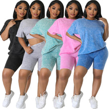 Load image into Gallery viewer, Women Two Piece Set Summer Short Sleeve O-Neck Tee Tops Pencil Shorts Suits Tracksuits Outfit T Shirts Jogging Suits
