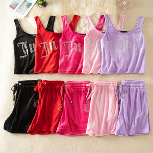 Juicy Couture Velvet Crop Top and Shorts Set Summer Sweatsuit Juicy Sleeveless Tank Top and Drawstring Shorts Women Casual Two Piece Set