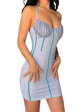 Load image into Gallery viewer, Women&#39;s Sexy Bodycon Mini Dress Sleeveless Spaghetti Straps Striped Tight Tie-Up Halter Dress Casual Party Clubwear
