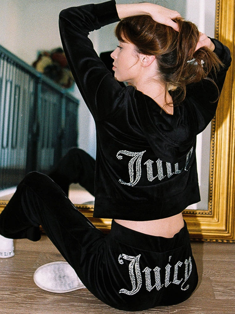 Juicy Couture TrackSuit Hoodies Velvet Zipper Sweatshirt And Pants Set