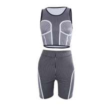 Load image into Gallery viewer, Striped Print Women 2 Piece Set Sleeveless Tank Tops Elastic Waist Shorts Matching Sets
