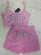 Load image into Gallery viewer, Juicy Couture Velvet Crop Top and Shorts Set Summer Sweatsuit Juicy Sleeveless Tank Top and Drawstring Shorts Women Casual Two Piece Set
