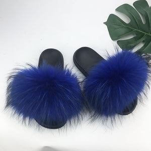 Fur Slippers For Women Fluffy Fuzzy Flat Slides Fashion Sandals Flip Flops