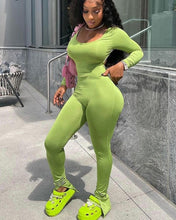 Load image into Gallery viewer, Green Long Sleeve Backless Stacked Jumpsuit Slit Bodycon Sexy Streetwear Casual Rompers Club Outfits
