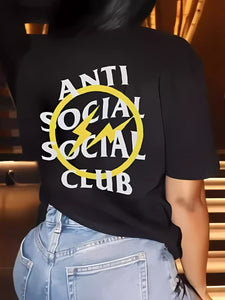 Anti Social Social Club Inspired Letter Print T-shirt Crew Neck Short Sleeve Short Top For Women Casual Fashion Tees