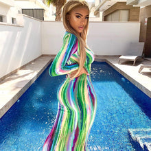 Load image into Gallery viewer, Fashion Long Sleeve Dress Women Tie Dye Print Maxi Dress Stripe Sexy V-Neck Bodycon Dresses
