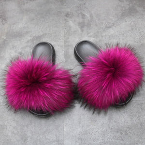 Fur Slippers For Women Fluffy Fuzzy Flat Slides Fashion Sandals Flip Flops