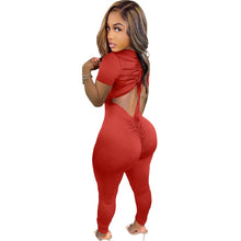 Load image into Gallery viewer, IslandGirl Drawstring Backless Pleated Jumpsuits Sexy V Neck Short Sleeve Casual Romper
