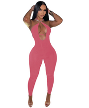 Load image into Gallery viewer, IslandGirl Dream Solid Lace Up Halter Jumpsuit Women Sexy Deep V Neck Backless Summer Tracksuit
