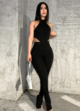 Load image into Gallery viewer, Summer Solid 2 Two Piece Sets Casual For Women Halter Sleeveless Backless Tank Top And Skinny Flare Pant Sets
