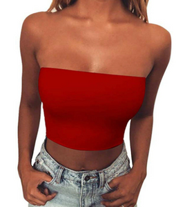 Women Strapless Crop Top Solid Color Elastic Bandeau Tube Tops Shirt Cami Tops