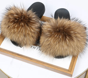 Fur Slippers For Women Fluffy Fuzzy Flat Slides Fashion Sandals Flip Flops