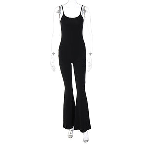 Casual Jumpsuits Solid Black Sleeveless Streetwear Chic Rompers for Women