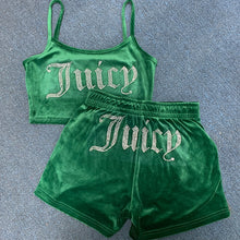 Load image into Gallery viewer, Juicy Couture Velvet Crop Top and Shorts Set Summer Sweatsuit Juicy Sleeveless Tank Top and Drawstring Shorts Women Casual Two Piece Set
