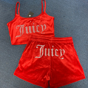 Juicy Couture Velvet Crop Top and Shorts Set Summer Sweatsuit Juicy Sleeveless Tank Top and Drawstring Shorts Women Casual Two Piece Set