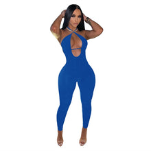 Load image into Gallery viewer, IslandGirl Dream Solid Lace Up Halter Jumpsuit Women Sexy Deep V Neck Backless Summer Tracksuit
