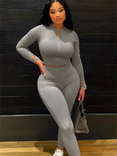 Load image into Gallery viewer, Solid Sporty Simple Two Piece Set Women Long Sleeve Zipper Top Track Suits Sets
