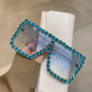 Sunglasses Women Oversized Square Diamond Fashion Rhinestone Sun Glasses Lady Luxury Brand Designer Eyewear UV400 Unisex