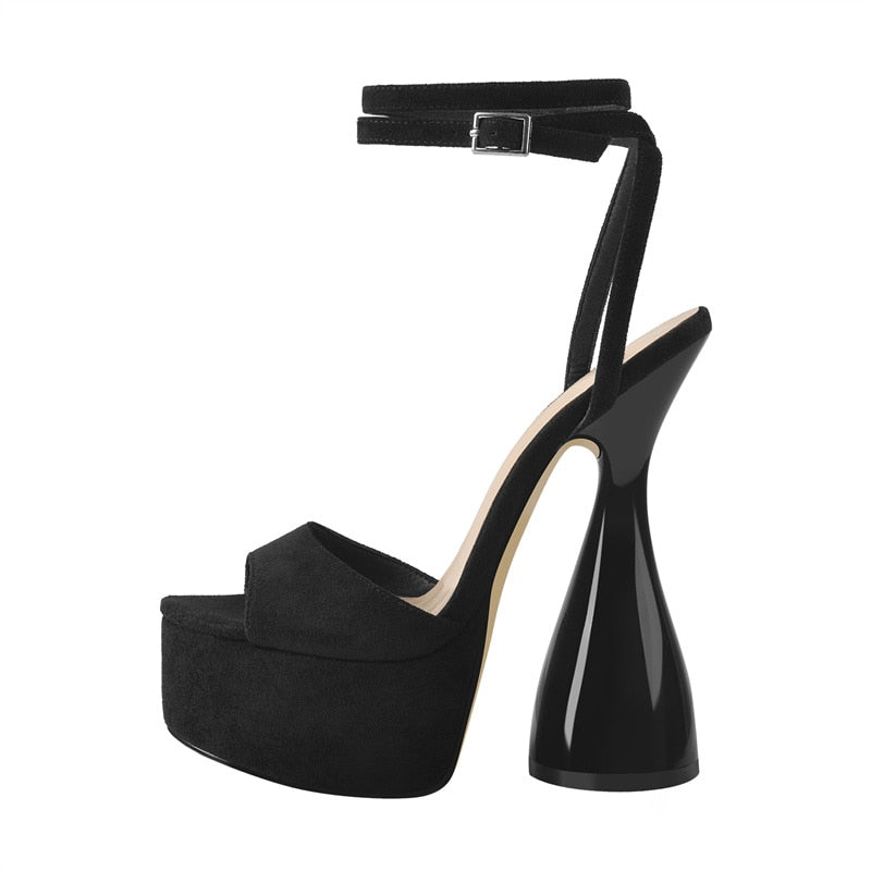 Women Peep Toe Black Platform Ankle Strap High Heel Shoes Party Dress Sexy Platform Sandals