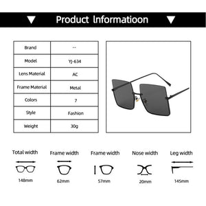 Metal Semi-rimless Sunglasses Retro Oversized Square Sun Glasses Fashion Half Metal Frame Streetwear Eyewear