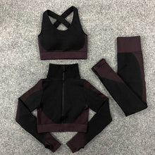 Load image into Gallery viewer, Seamless Knitting Yoga Suit Sexy Hip Lifting Fitness Three Piece Suit
