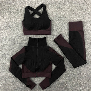 Seamless Knitting Yoga Suit Sexy Hip Lifting Fitness Three Piece Suit