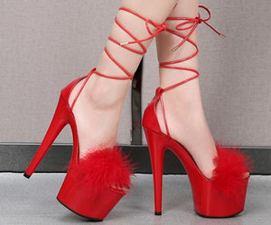 Fur Cross straps High Heels Stiletto Model IslandGirl Catwalk Shoe