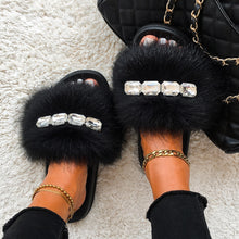 Load image into Gallery viewer, Bling Diamond Fox Raccoon Fur Slides Crystal Slippers
