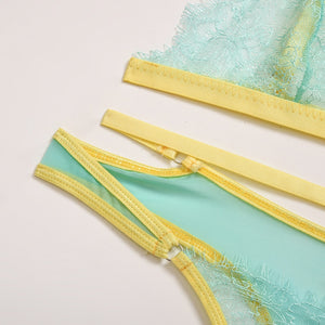 Yellow Line Transparent See Through Erotic Lingerie Set