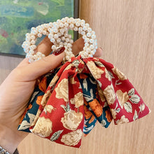 Load image into Gallery viewer, Pearl Bow Hair Scrunchies Women Floral Rope Rubber Bands Ponytail Holder Girls Wedding Hair Accessories
