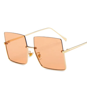 Metal Semi-rimless Sunglasses Retro Oversized Square Sun Glasses Fashion Half Metal Frame Streetwear Eyewear