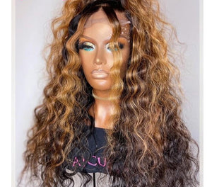 Highlight Blonde Curly Brown Brazilian Lace Front Wig