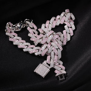 Bling Chains Jewelry 13mm Iced Out Diamond Cuban Link Tennis Chain Luxury Designer Necklace Hiphop Miami Pink