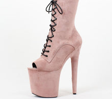 Load image into Gallery viewer, Rose Faux Suede Platform High Heel Boots
