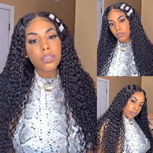 Brazilian Water Curly Deep Wave Transparent Lace Frontal Human Hair Wig