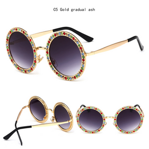 Cat eye round metal-studded trend sunglasses